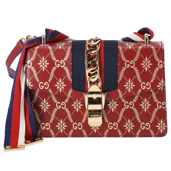 GUCCI Sylvie Shoulder Bag 524405 Bee Stars Red Gold Multi Leather - Picture 1 of 11